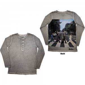 The Beatles Unisex Long Sleeve T-Shirt: Abbey Road Back Print Stone Wash (Silver Grey) (Back Print) (Large)