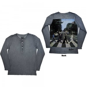 The Beatles Unisex Long Sleeve T-Shirt: Abbey Road Back Print Stone Wash (Blue) (Back Print) (X-Large)