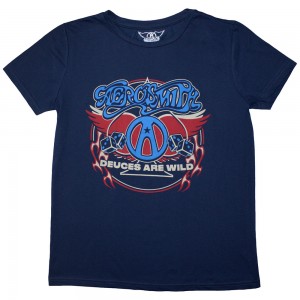Aerosmith Ladies T-Shirt: Rainbow Spade (Denim Blue) (Small)