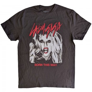 Lady Gaga Unisex T-Shirt: Born This Way Photo (Charcoal Grey) (Medium)