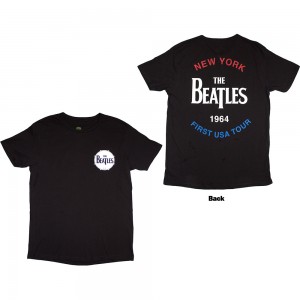 The Beatles Unisex T-Shirt: New York 1964 (Black) (Back Print) (Large)