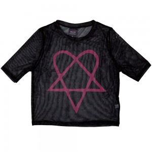 HIM Ladies Crop Top: Pink Heartagram (Black) (Mesh) (XX-Large)
