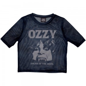 Ozzy Osbourne Ladies Crop Top: Speak Of The Devil (Navy Blue) (Mesh) (Small)