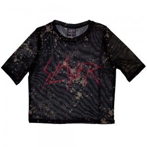 Slayer Ladies Crop Top: Scratchy Logo (Black) (Mesh) (X-Large)
