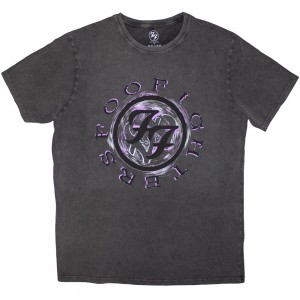 Foo Fighters Unisex Stone Wash T-Shirt: Wheel Logo Shadow (Charcoal Grey) (X-Large)