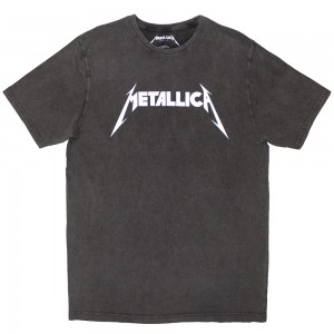 Metallica Unisex Stone Wash T-Shirt: Logo (Charcoal Grey) (Small)