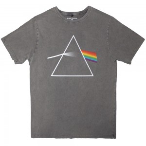 Pink Floyd Unisex Stone Wash T-Shirt: Dark Side of the Moon Album (Grey) (Large)