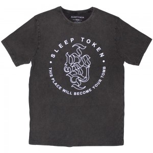 Sleep Token Unisex Stone Wash T-Shirt: Tomb Text Ring (Charcoal Grey) (X-Large)