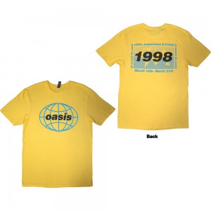 Oasis Unisex T-Shirt: 1998 World Tour - South America (Yellow) (Back Print) (X-Large)