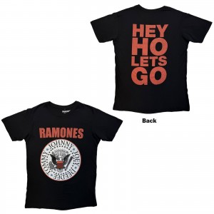 Ramones Unisex Carbon T-Shirt: Hey Ho Red Block Text (Black) (Back Print) (XX-Large)