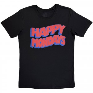 Happy Mondays Unisex T-Shirt: Wavy Logo (Black) (Large)