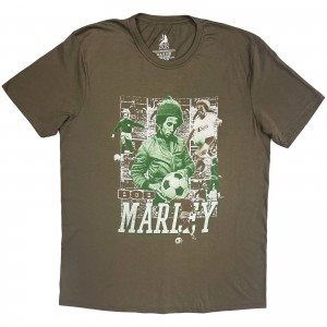 Bob Marley Unisex T-Shirt: Football Collage (Brown) (Medium)