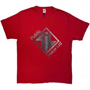 PIL (Public Image Ltd) Unisex T-Shirt: Brushed Steel Logo & Text (Red) (Medium)