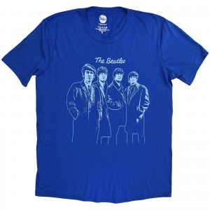 The Beatles Unisex T-Shirt: Band Outline (Blue) (X-Large)