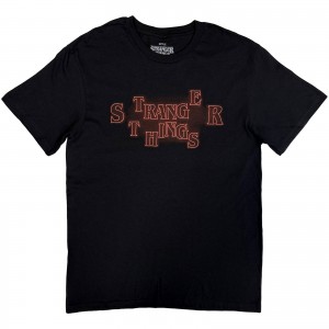 Stranger Things Unisex T-Shirt: Neon Logo (Black) (Medium)