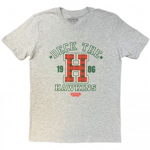 Stranger Things Unisex T-Shirt: Deck The Hawkins (Grey) (Small)