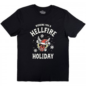 Stranger Things Unisex T-Shirt: Wishing You A Hell Fire (Black) (Large)