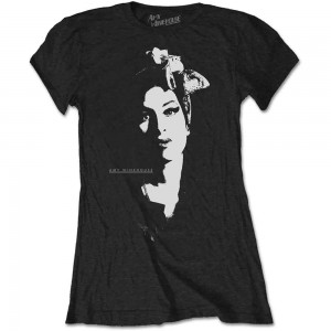 Amy Winehouse Ladies T-Shirt: Scarf Portrait (Black) (Small)