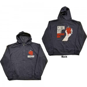 Green Day Unisex Zipped Hoodie: American Idiot (Navy Blue) (Back Print) (Large)