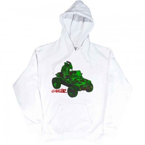 Gorillaz Unisex Pullover Hoodie: Green Jeep (White) (X-Large)
