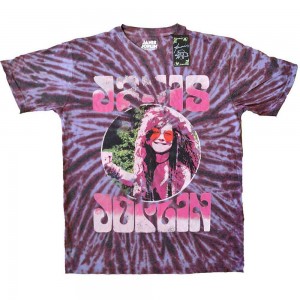 Janis Joplin Unisex T-Shirt: Pink Shades (Purple) (Wash Collection) (X-Large)