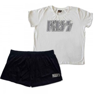 KISS Ladies Summer Pyjamas: Logo Infill (White & Black) (Ex-Tour) (Large)