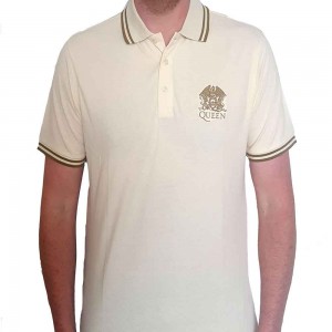 Queen Unisex Polo Shirt: Crest Logo (Natural) (X-Large)