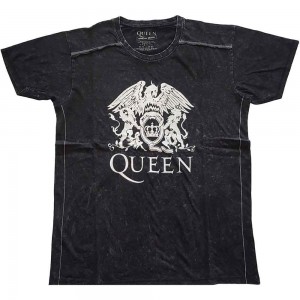 Queen Unisex T-Shirt: Classic Crest (Black) (Wash Collection) (Large)