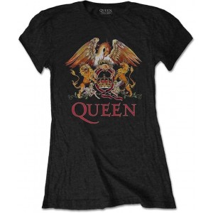 Queen Ladies T-Shirt: Classic Crest (Black) (X-Large)