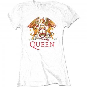 Queen Ladies T-Shirt: Classic Crest (White) (X-Large)