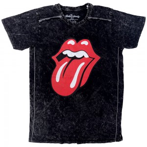 The Rolling Stones Unisex T-Shirt: Classic Tongue (Black) (Wash Collection) (Large)