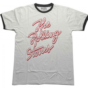 The Rolling Stones Unisex Ringer T-Shirt: Signature Logo (White) (Large)